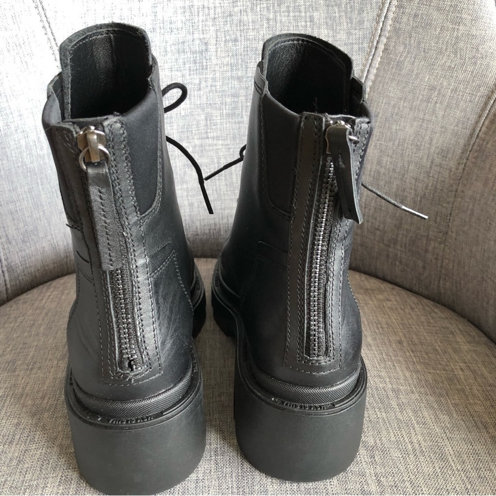 NWOT ASH Moody black leather lace up rear zipper chunky lug sole ankle boots 8 - Picture 6 of 15